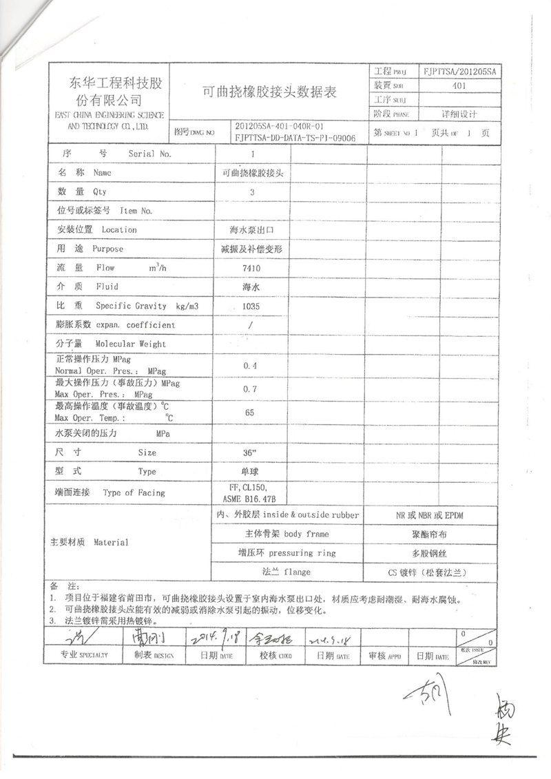 【福建LNG站線項目】新增外輸係統可撓橡膠接頭采辦合同